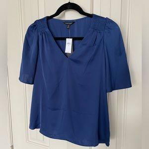 Banana Republic NYT dark blue flutter sleeve top